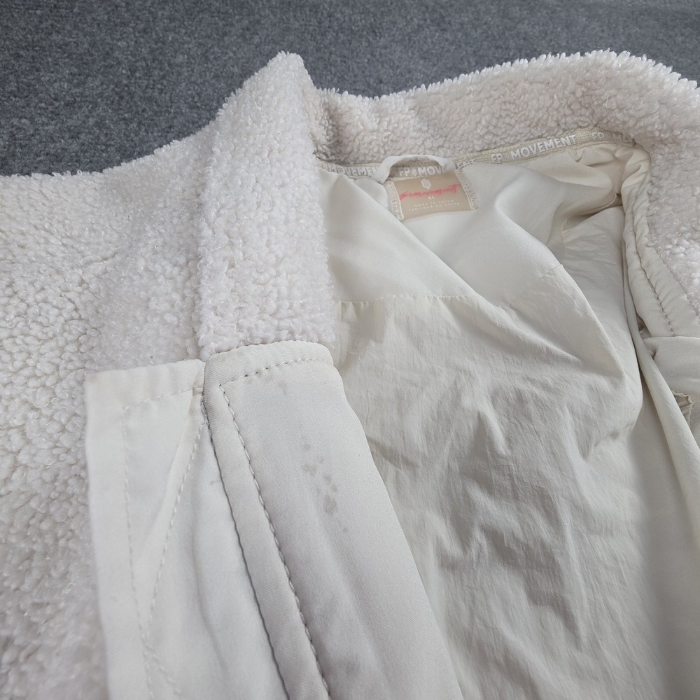 Free People Movement XL Jacket Ivory Oversized Sherpa Fleece Full Zip Cozy‎ Coat - Picture 12 of 12